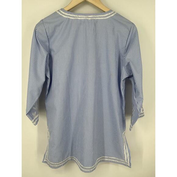Gretchen Scott Striped Tunic Top Size Medium Blue White Embroidery - Picture 5 of 6